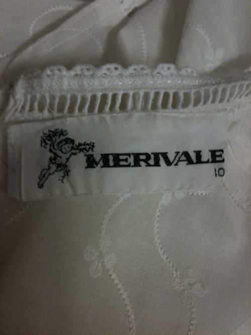 The House of Merivale label from a cotton wedding dress 1974